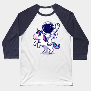 Astronaut Riding Unicorn Cartoon Baseball T-Shirt